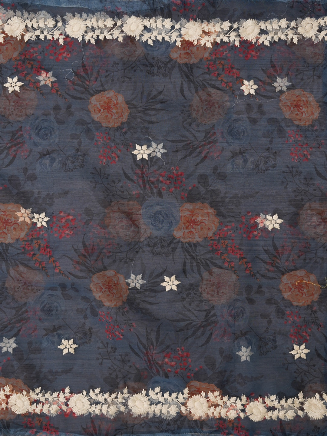 Grey Pure Silk Lucknowi Embroidered Dress Material with Dupatta