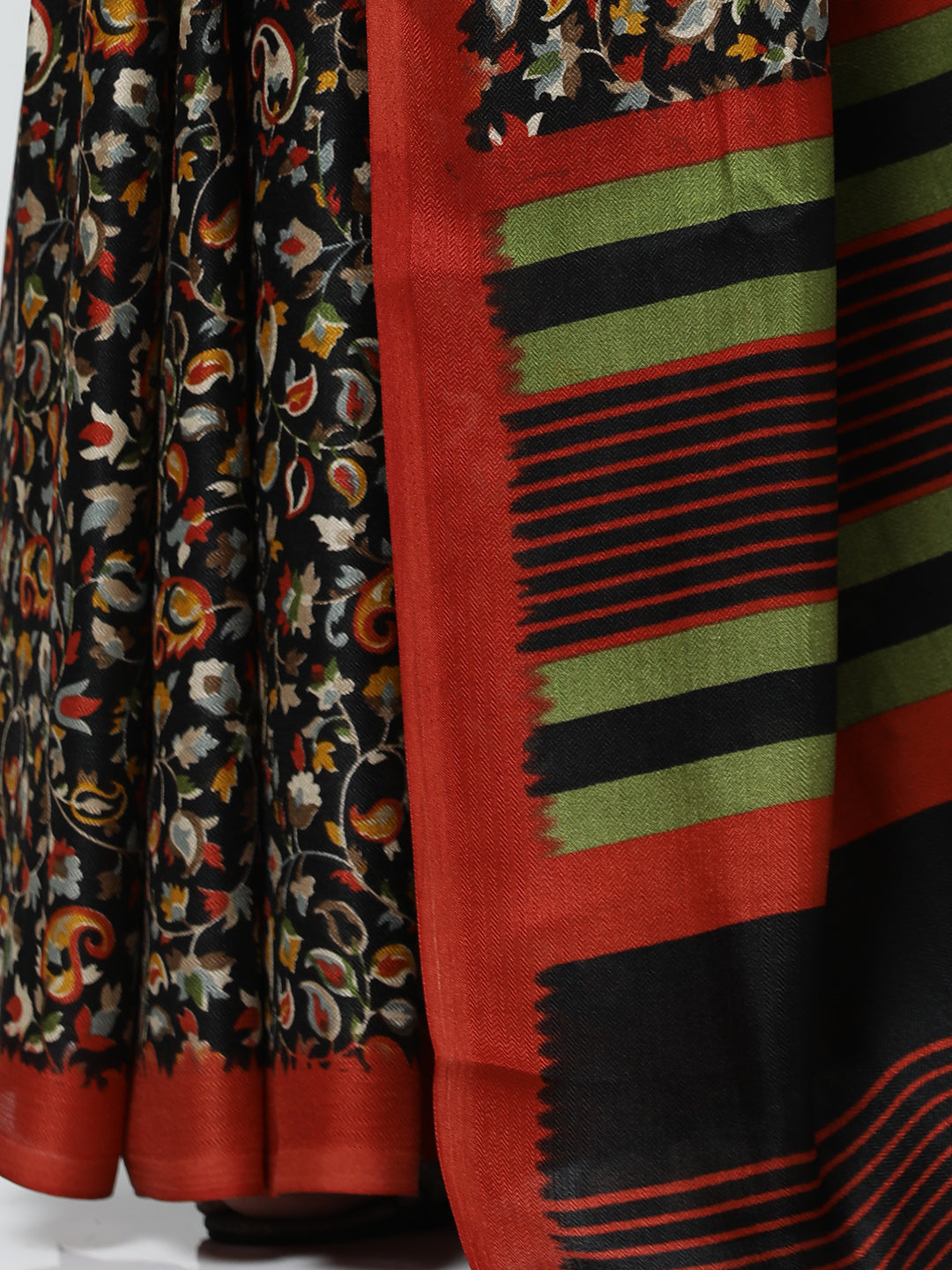 Black Floral Printed Poly Silk Saree