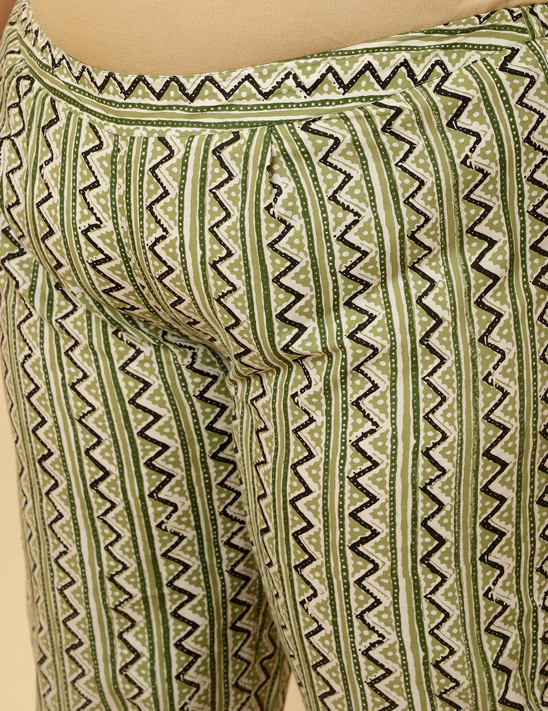 Plus Size Green Ethnic Printed Flared Kurta With Zig-Zag Printed Pants And Dupatta