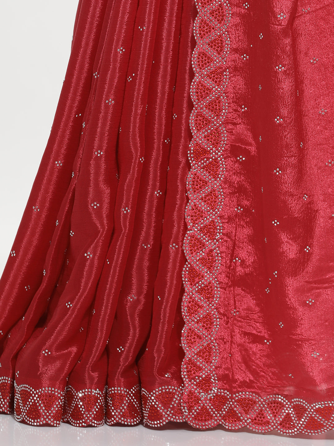 Satin Siroski Work Party Wear Red Saree