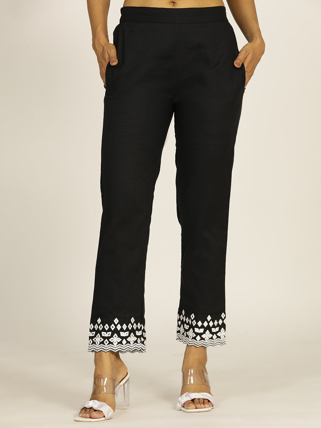 Resham Embroidered Black Cotton Suit Set