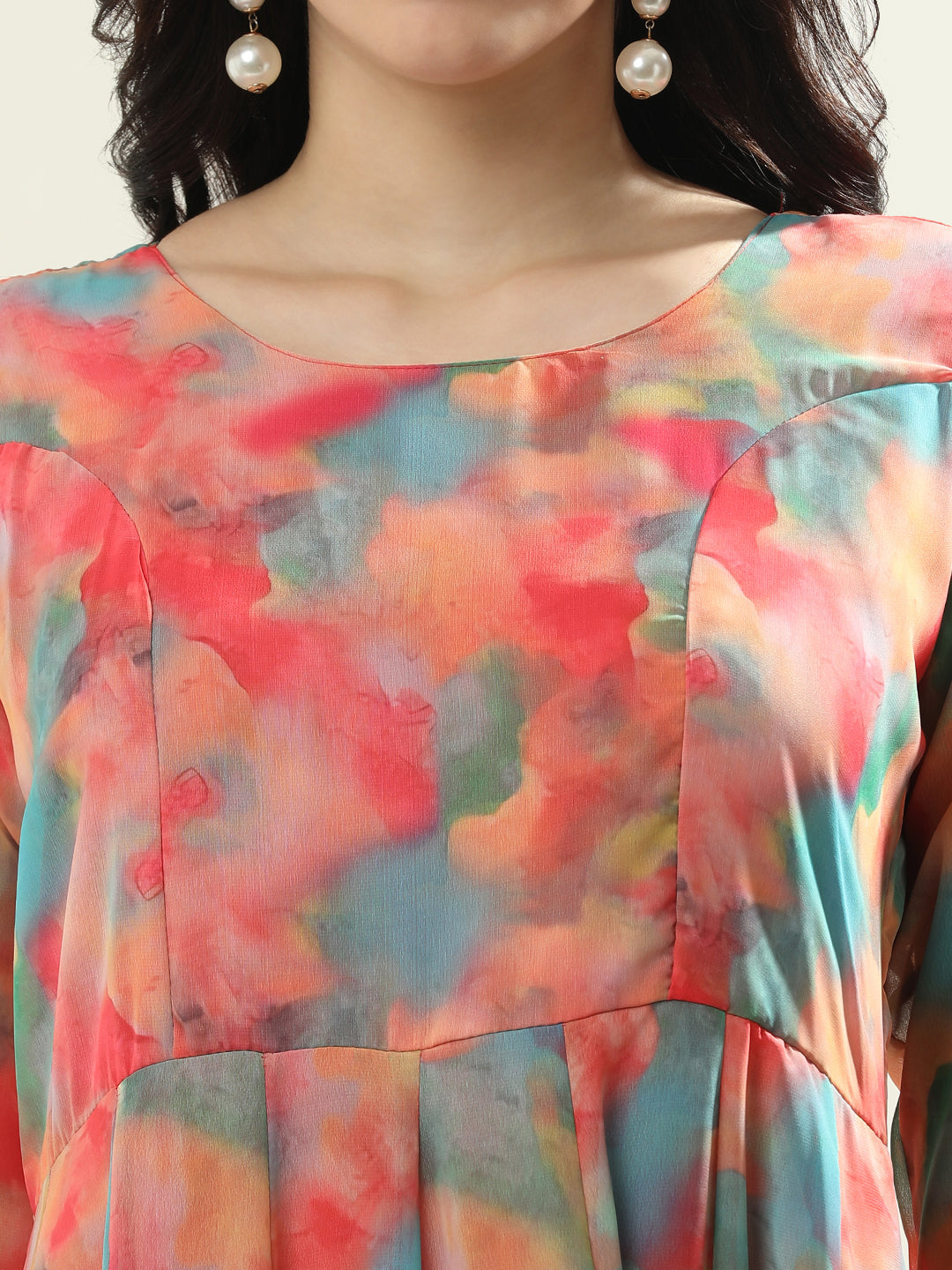 Floral Printed Anarkali Organza Flared Kurta & Palazzos Sets