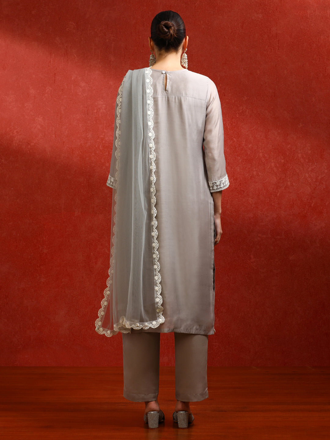 Floral Embroidered Straight Kurta & Trousers Sets