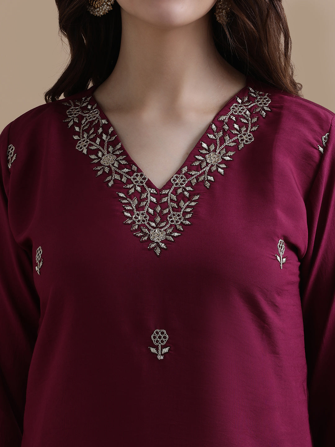 Embroidered Chanderi Cotton Ethnic Motifs Kurta Sets With Dupatta