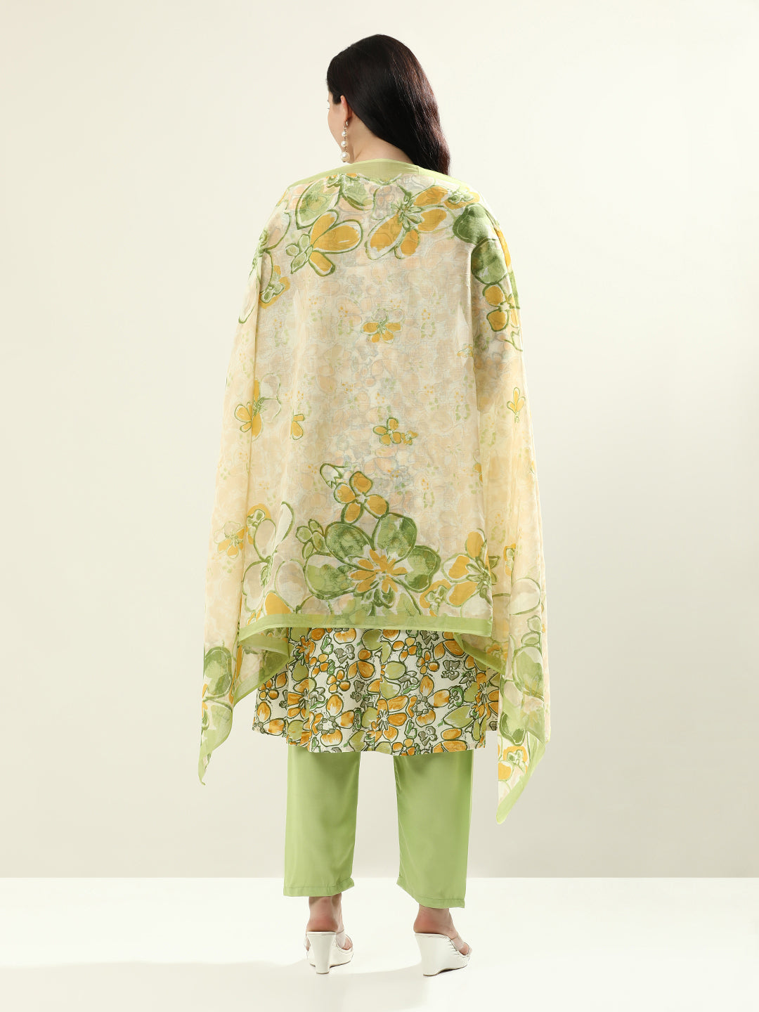 Embroidered Pure Cotton Floral Flared Kurta Sets With Dupatta