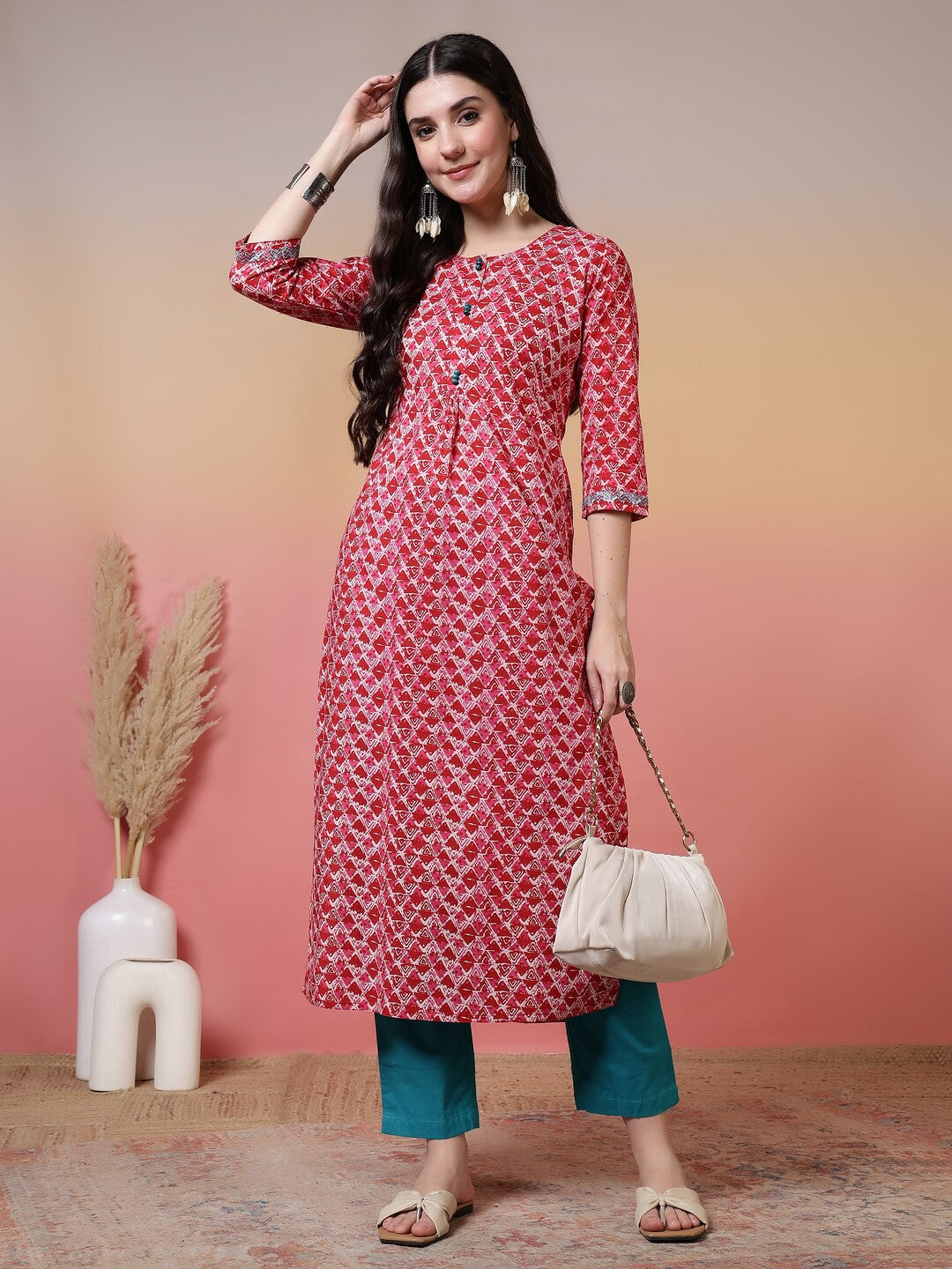 Floral Printed Straight Pure Cotton Kurta
