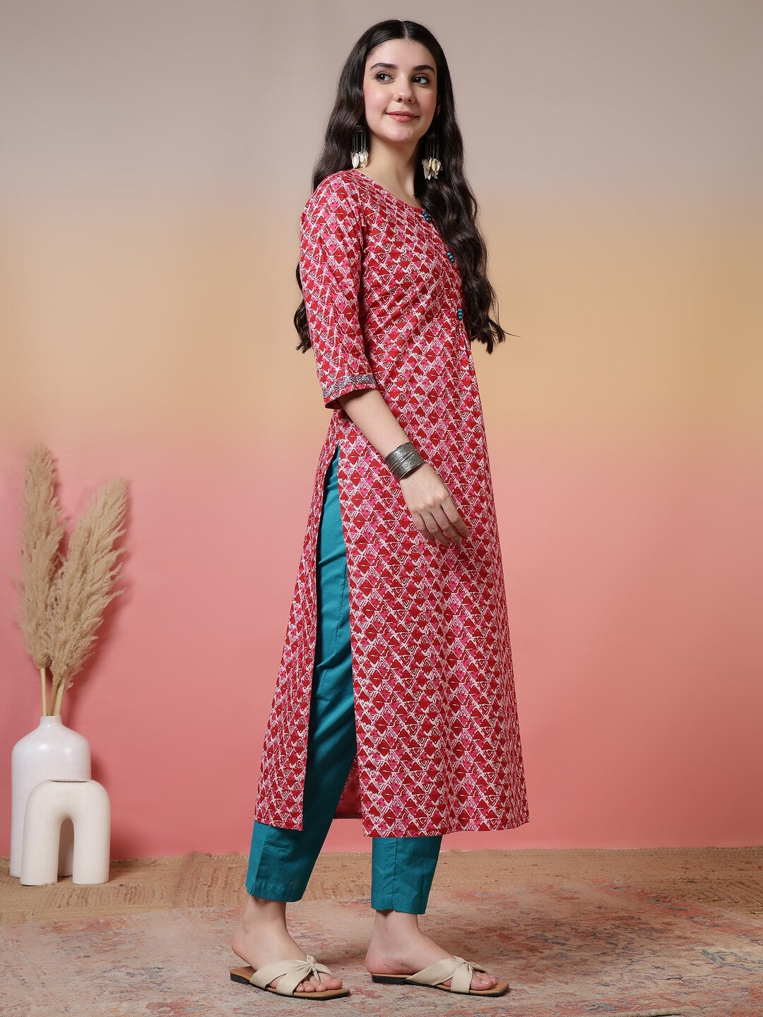 Floral Printed Straight Pure Cotton Kurta