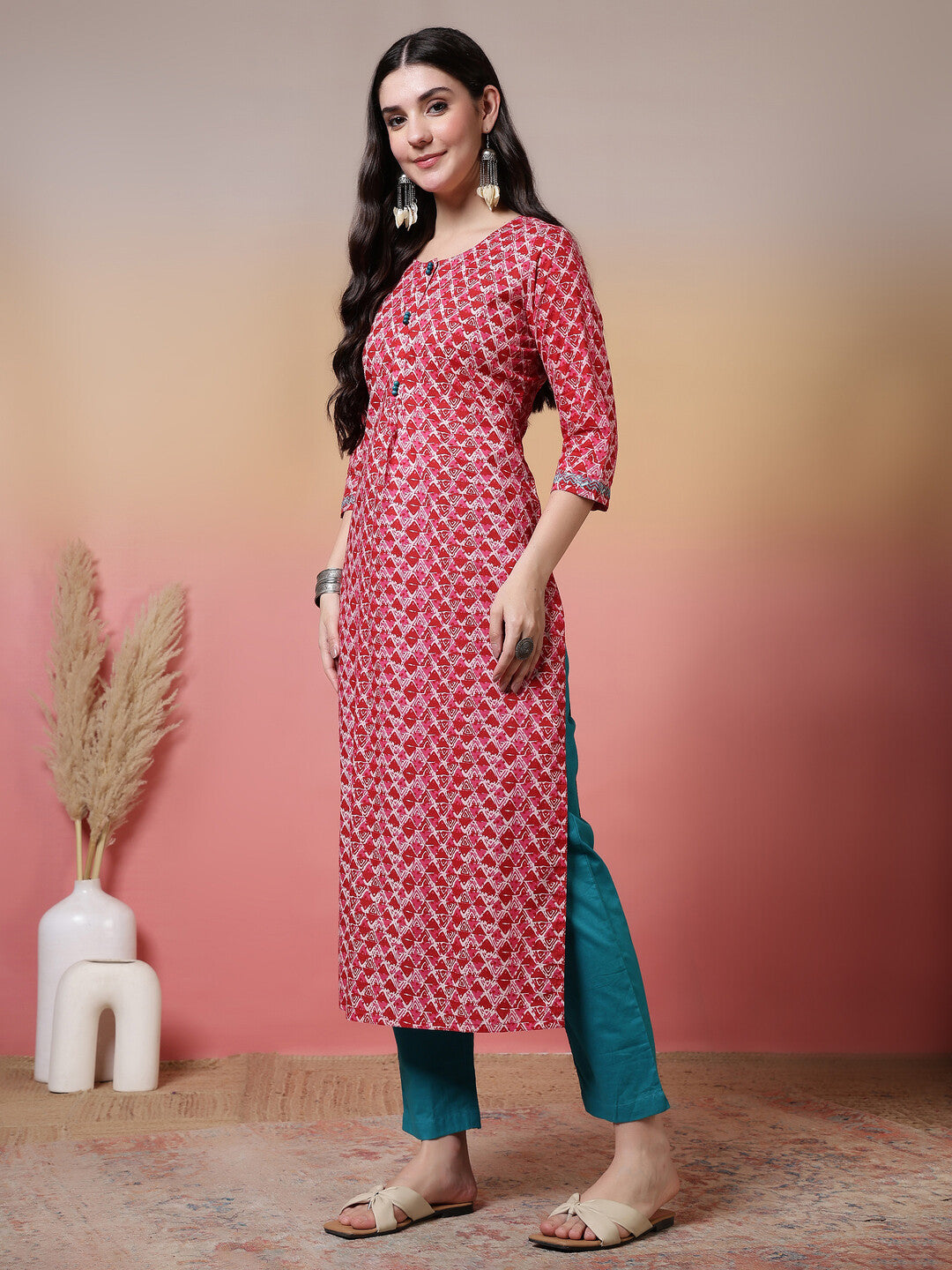 Floral Printed Straight Pure Cotton Kurta