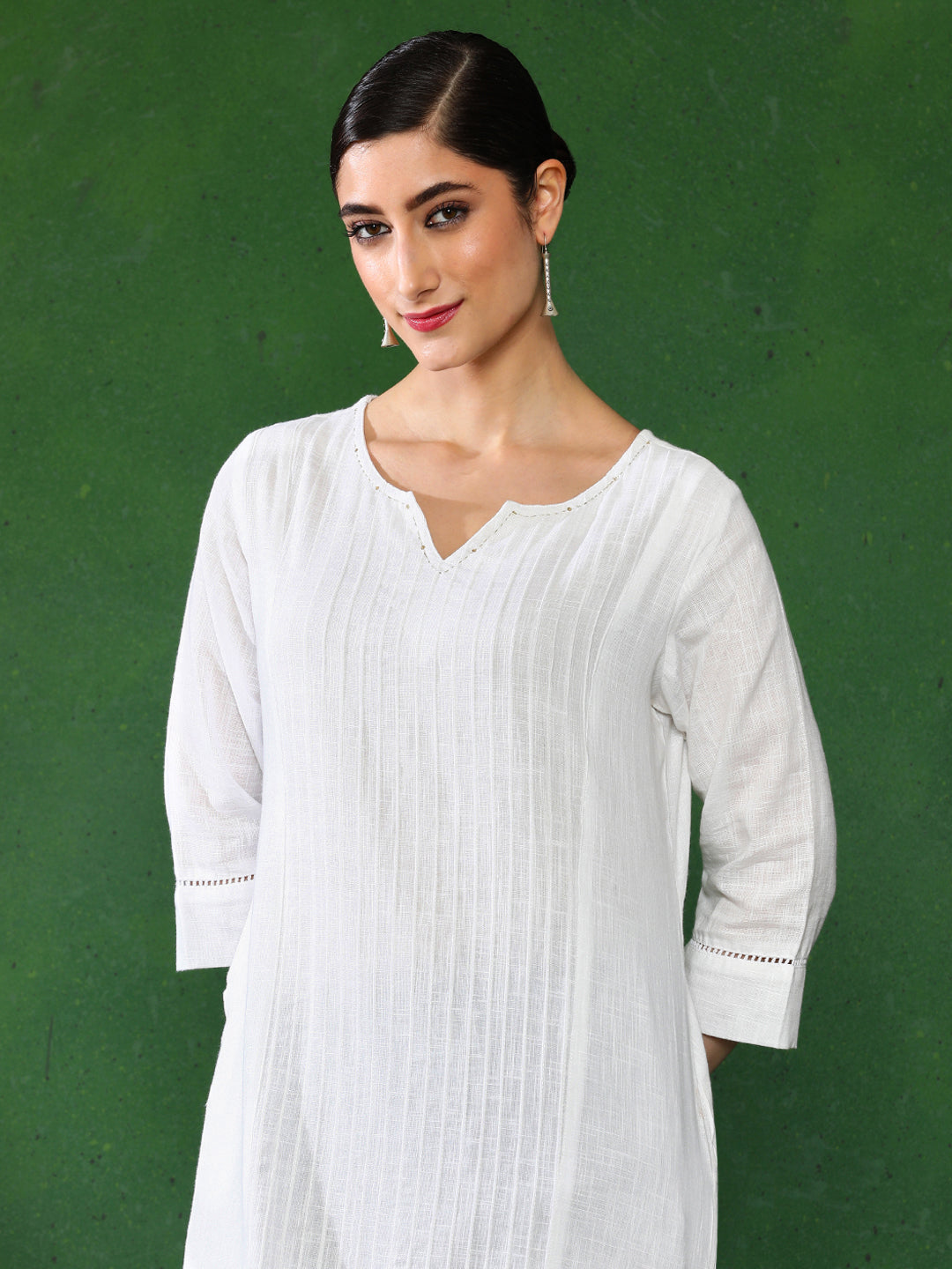 White Cotton Pin Tucks Straight Kurta