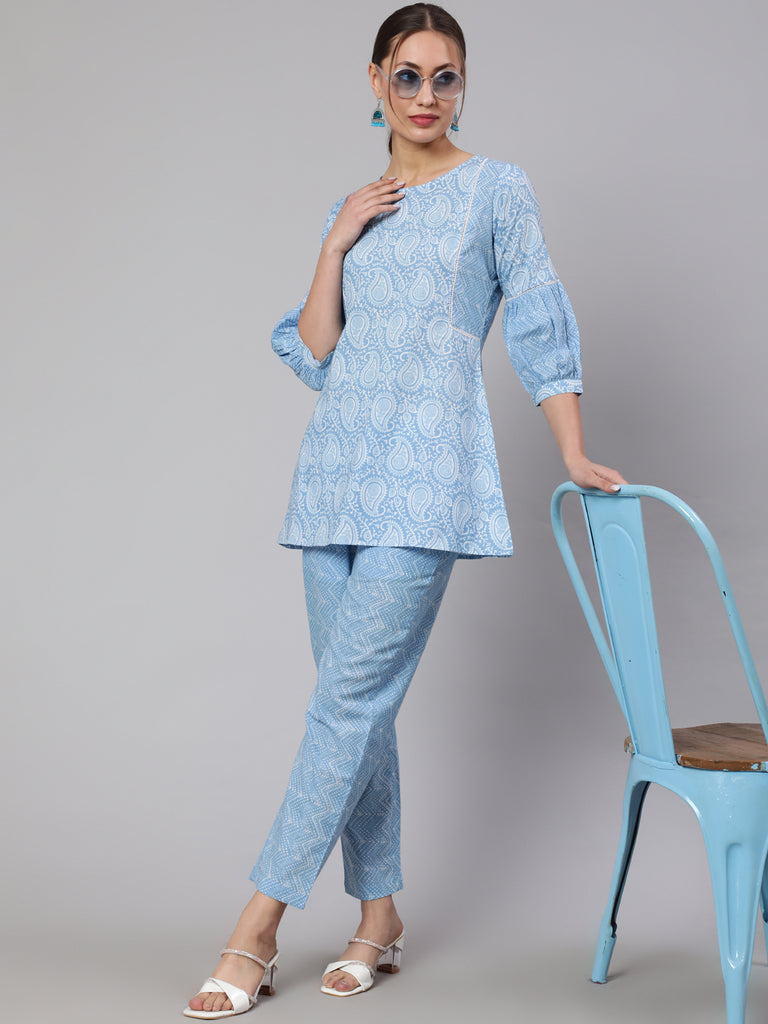 Blue Ethnic Printed Cotton Co-ord Set