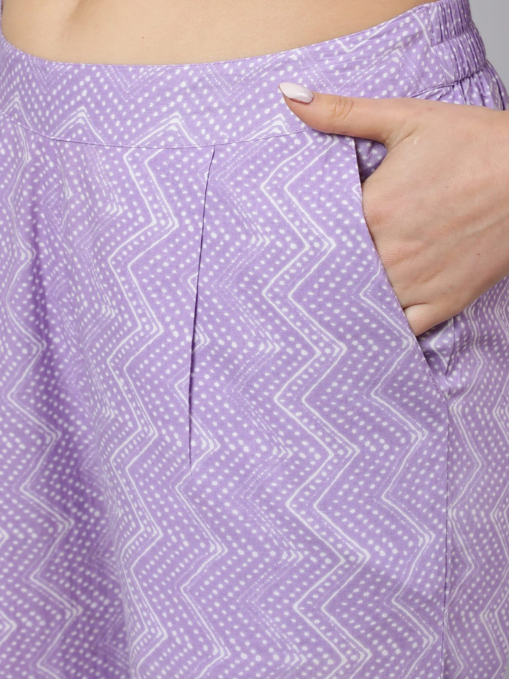 Lavender Ethnic Paisley Printed Cotton Kurta With Pants