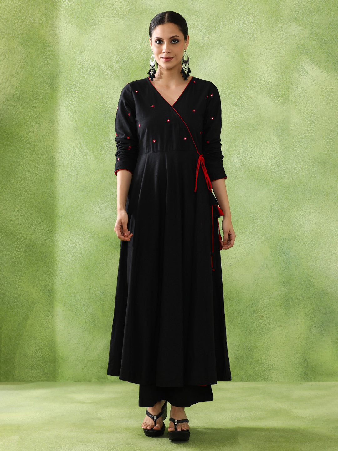 Embroidered A-Line Pure Cotton Kurta & Trousers Sets