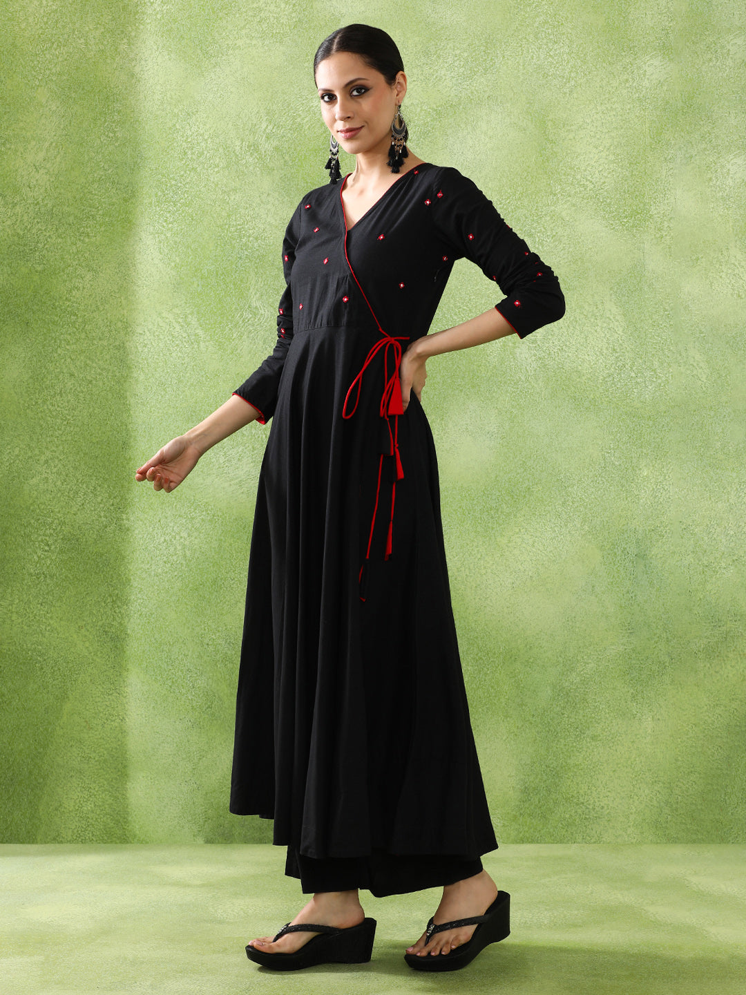 Embroidered A-Line Pure Cotton Kurta & Trousers Sets