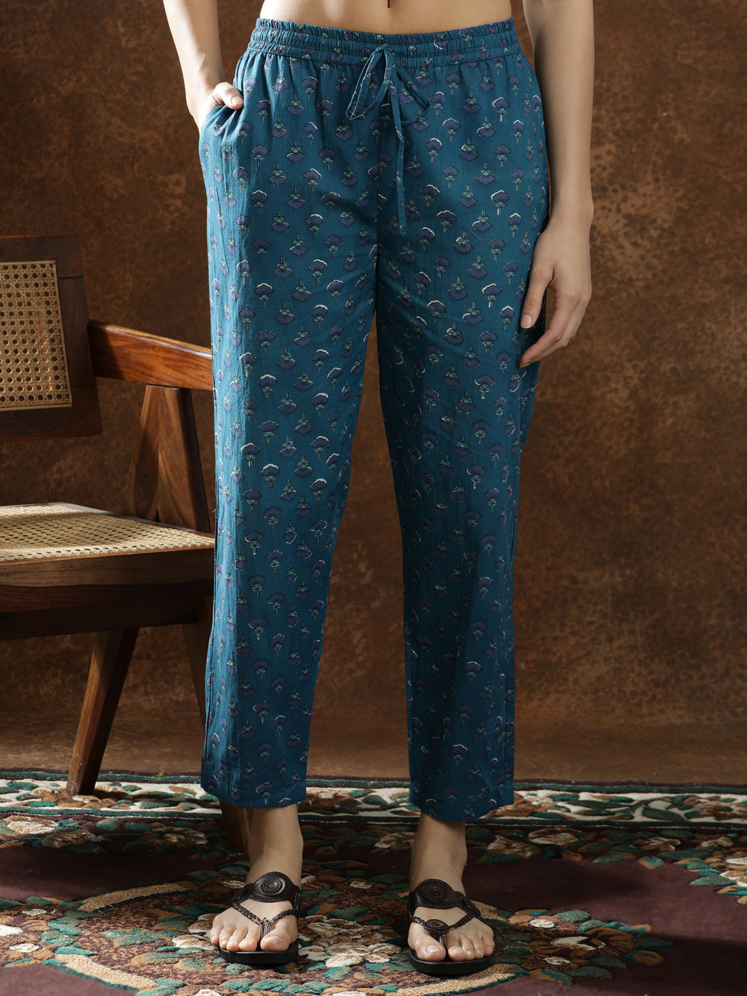 Floral Embroidered Straight Pure Cotton Kurta & Trousers Sets
