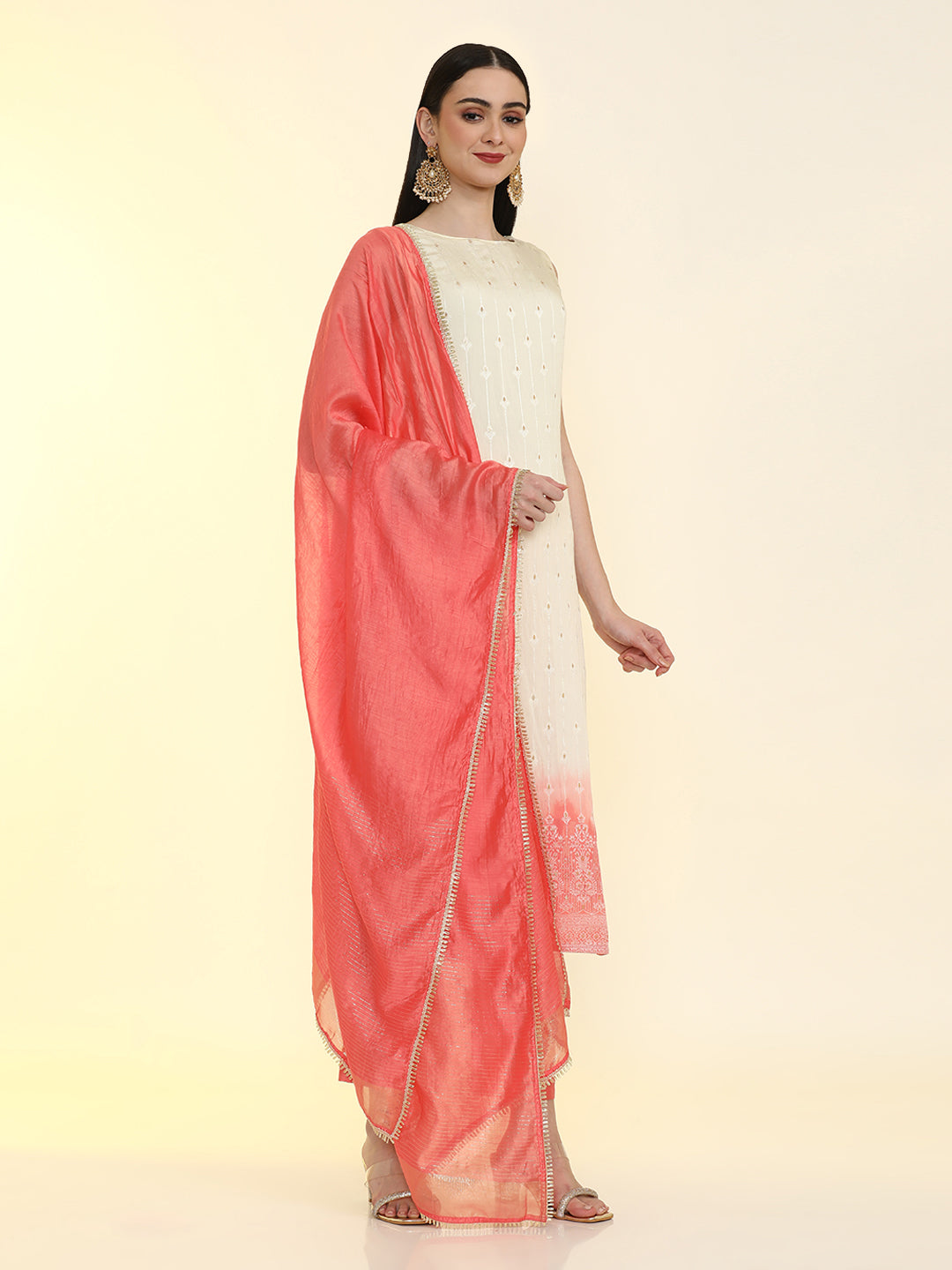 Floral Embroidered Silk Blend Straight Kurta & Trousers Sets