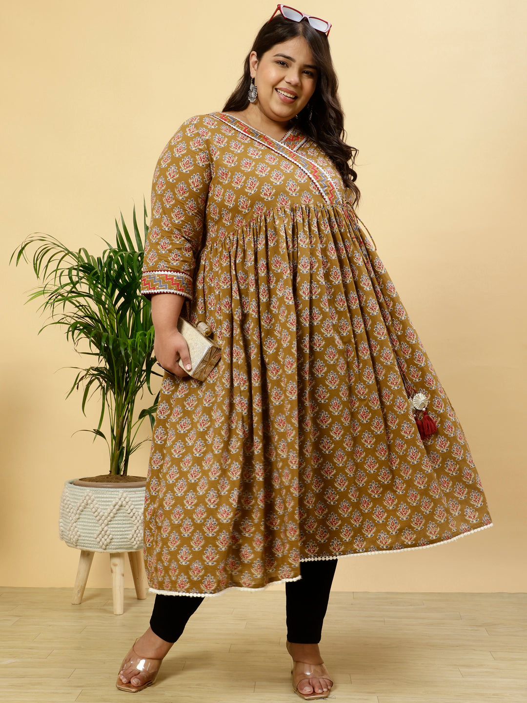 Women's Anarkali Rayon Trending Foil & Mirror Work Jaipuri Printed Kurti  Only – Mirchi Fashion