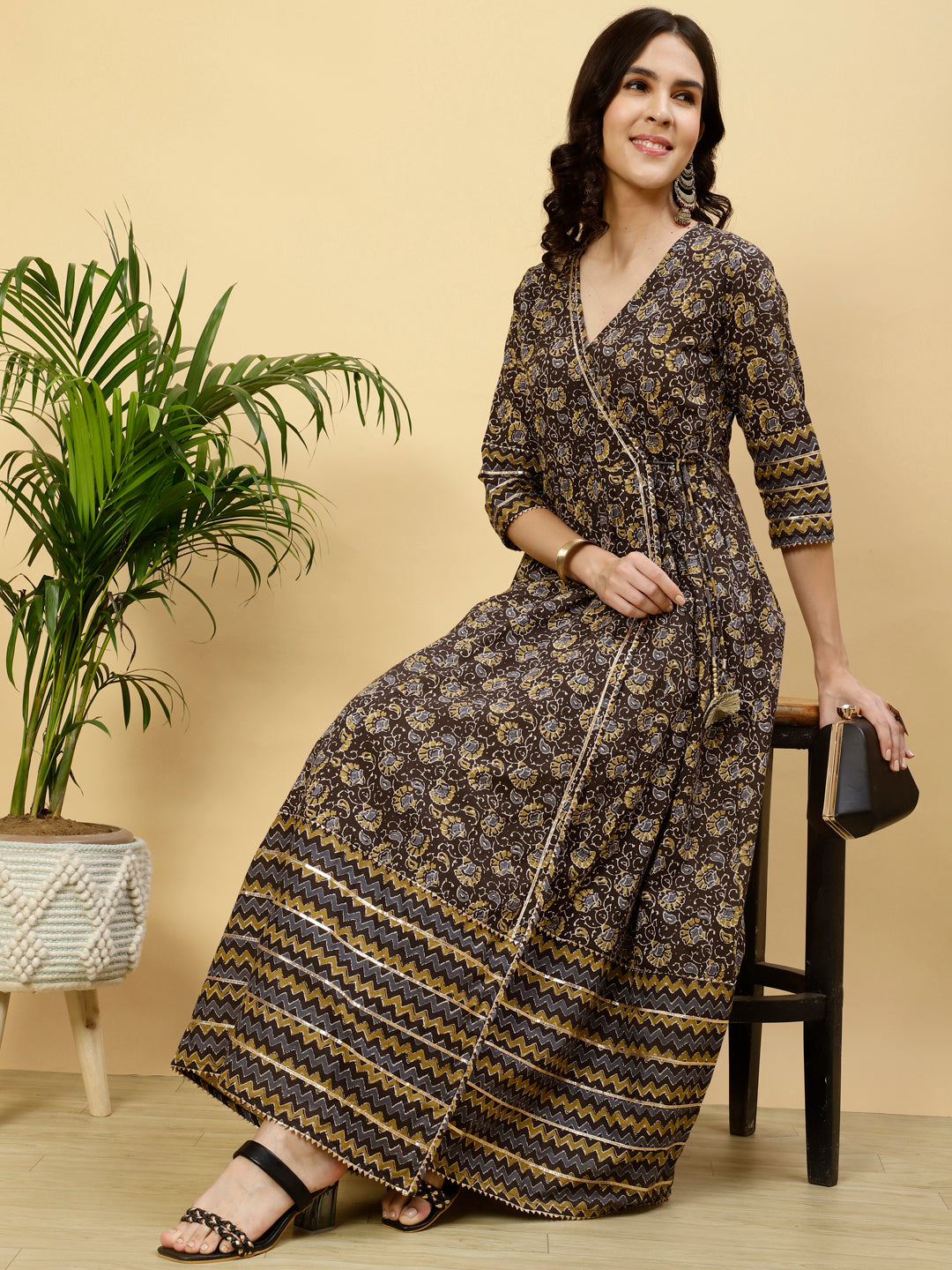 Charcoal grey kurta and dhoti set main image 1