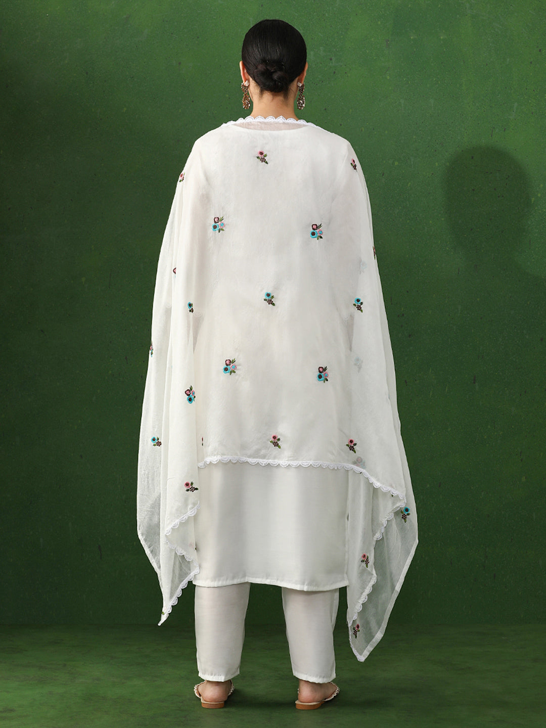 Floral Embroidered Straight Chanderi Silk Kurta & Trousers Sets