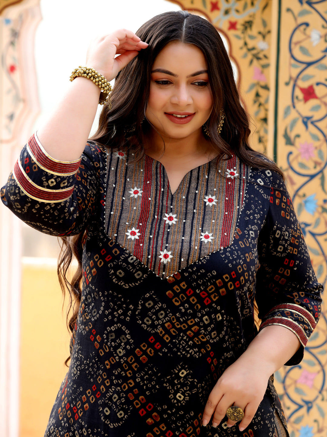 Black Printed Kurta With Pants