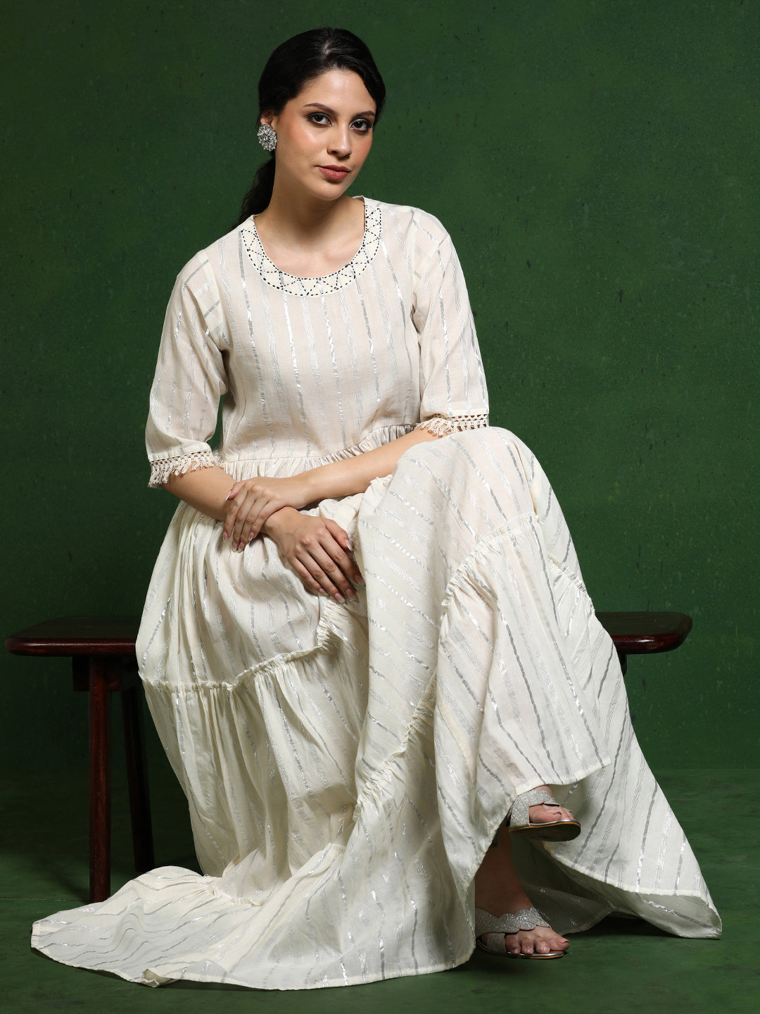 Striped A-Line Pure Cotton Dress