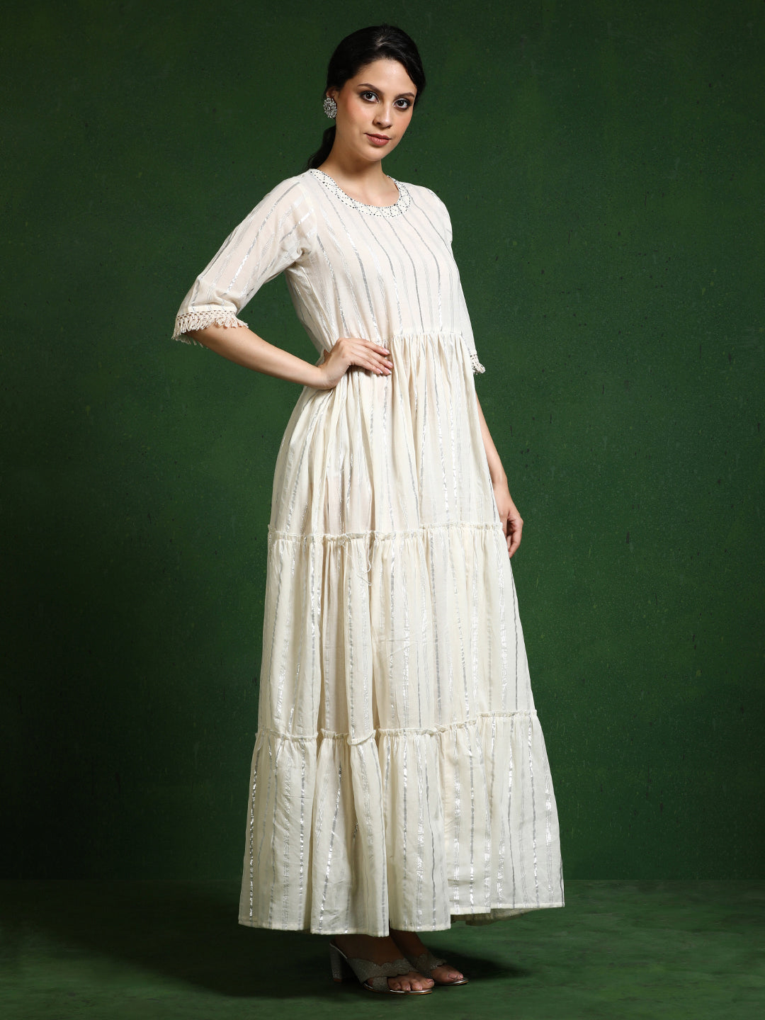 Striped A-Line Pure Cotton Dress