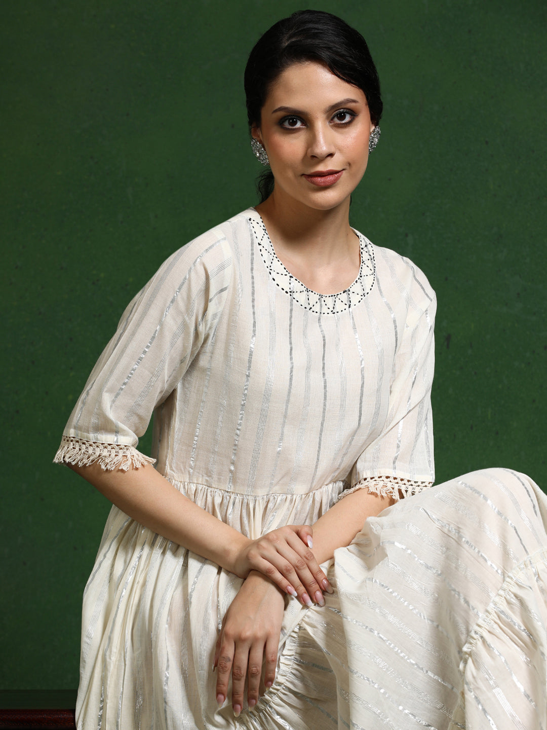 Striped A-Line Pure Cotton Dress