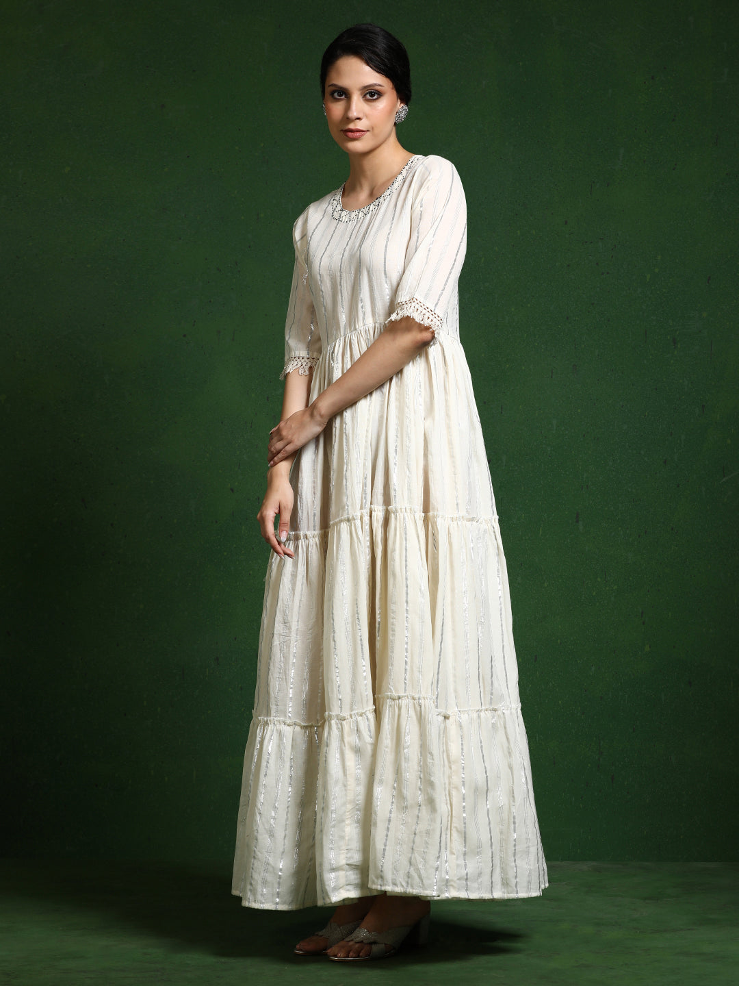 Striped A-Line Pure Cotton Dress