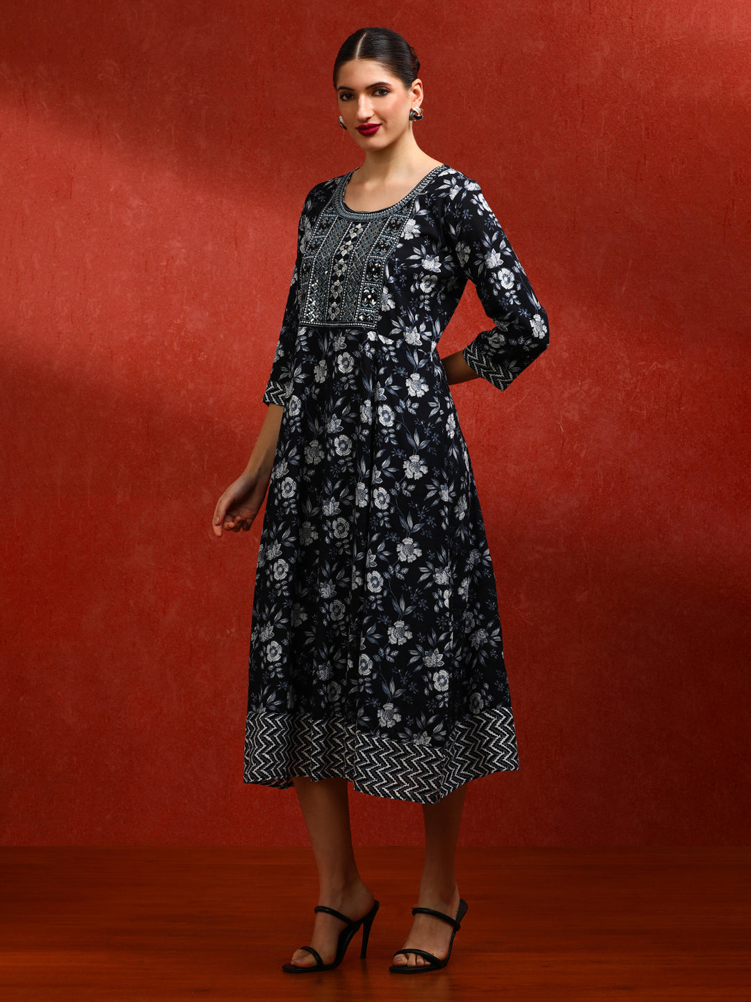 Floral Embroidered A-Line Ethnic Dress