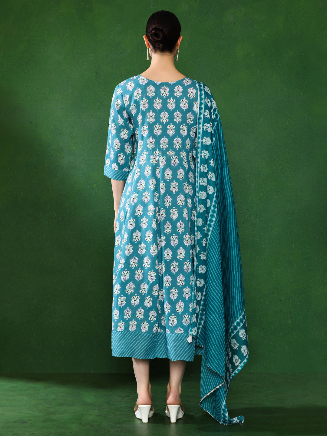 Floral Embroidered A-Line Ethnic Dress With dupatta
