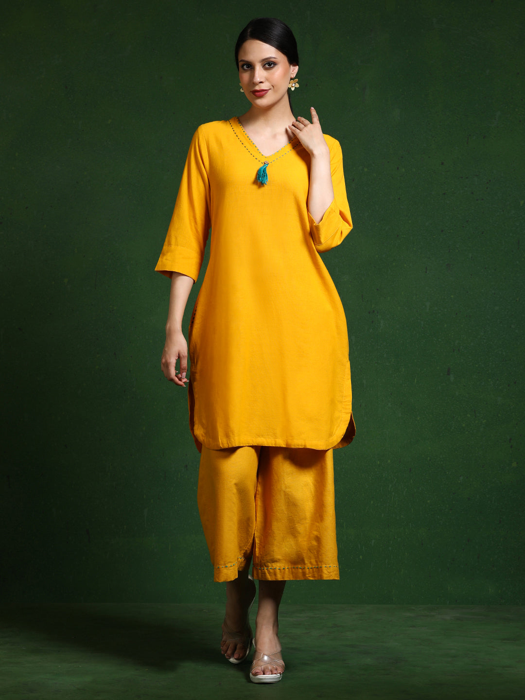 Pure cotton Solid kurta sets with palazzo