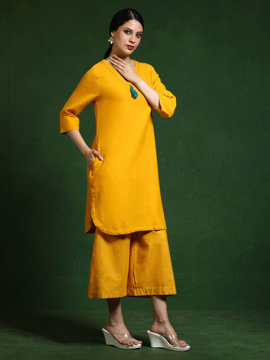 Pure cotton Solid kurta sets with palazzo
