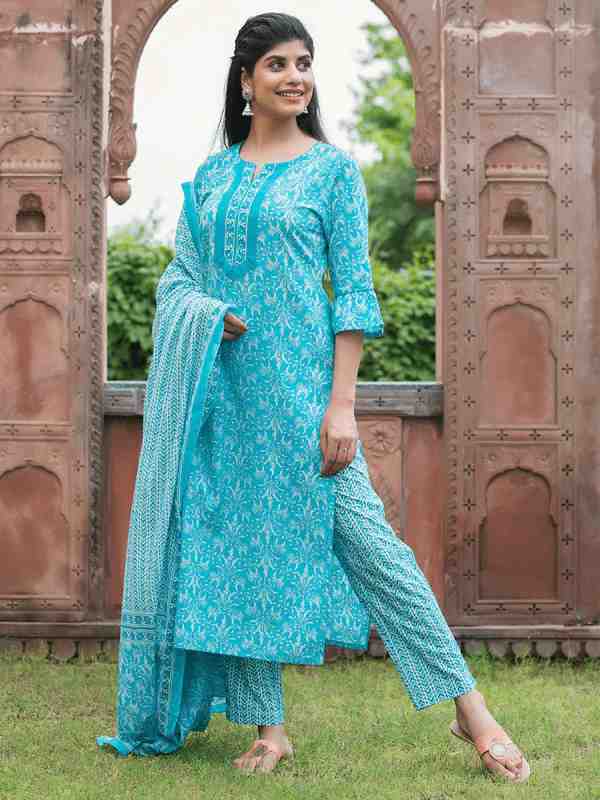 Jaipur Kurti Women Blue  White Printed Kurta with Trousers  Dupatta   Absolutely Desi