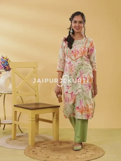 Buy Jaipur Kurti Mustard Cotton Printed Straight Kurta for Women Online @  Tata CLiQ