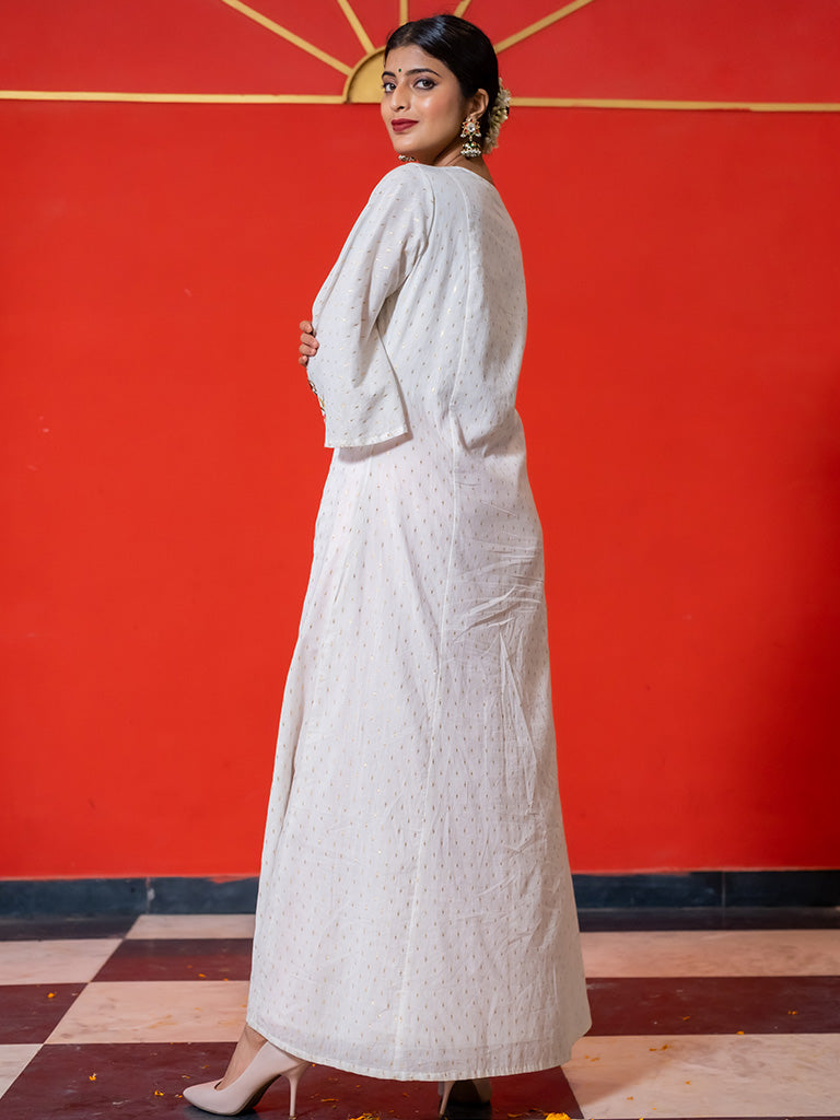 Printed White Pintuck A-Line Dress