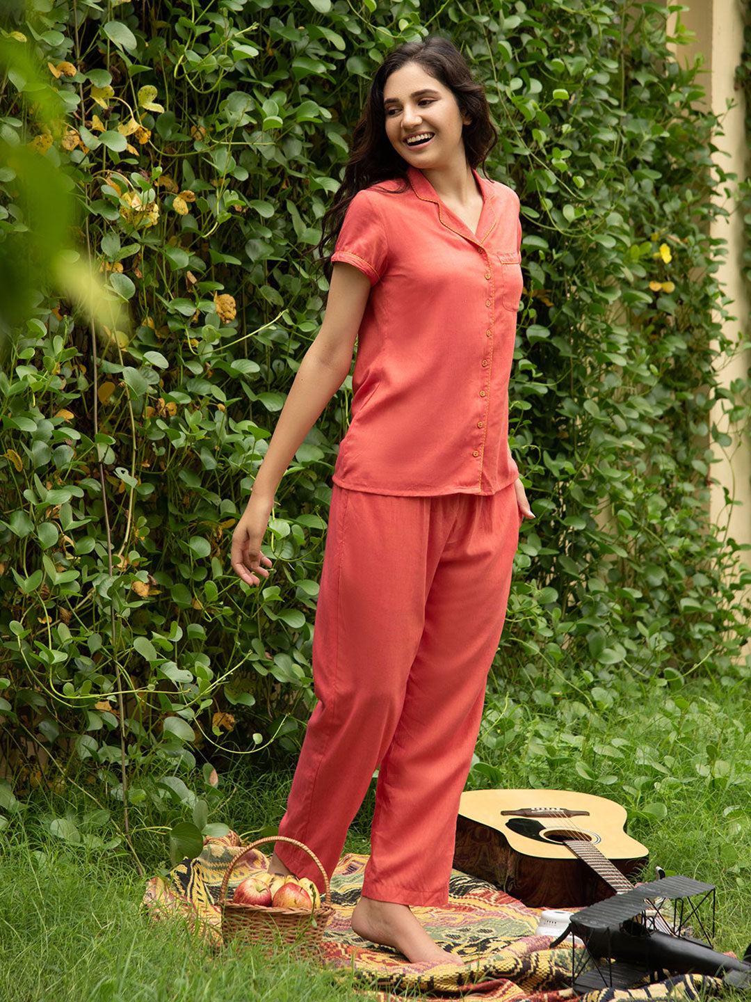 Coral Yarn Dyed Night Suit