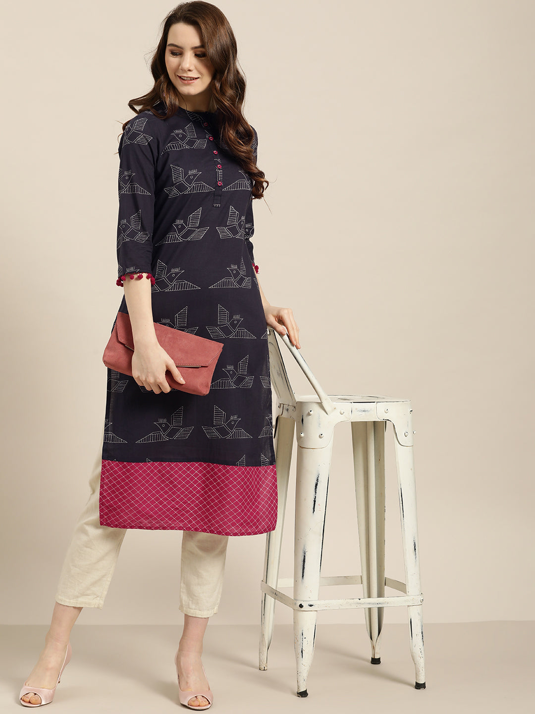 Purple Quirky Straight Cotton Kurta