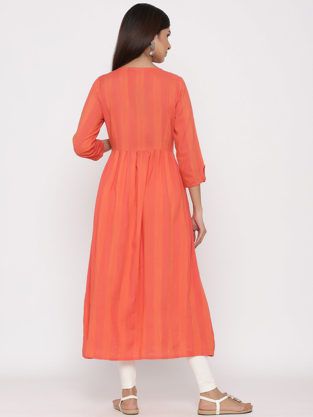 Coral Embroidered A-Line Yarn Dyed Kurta