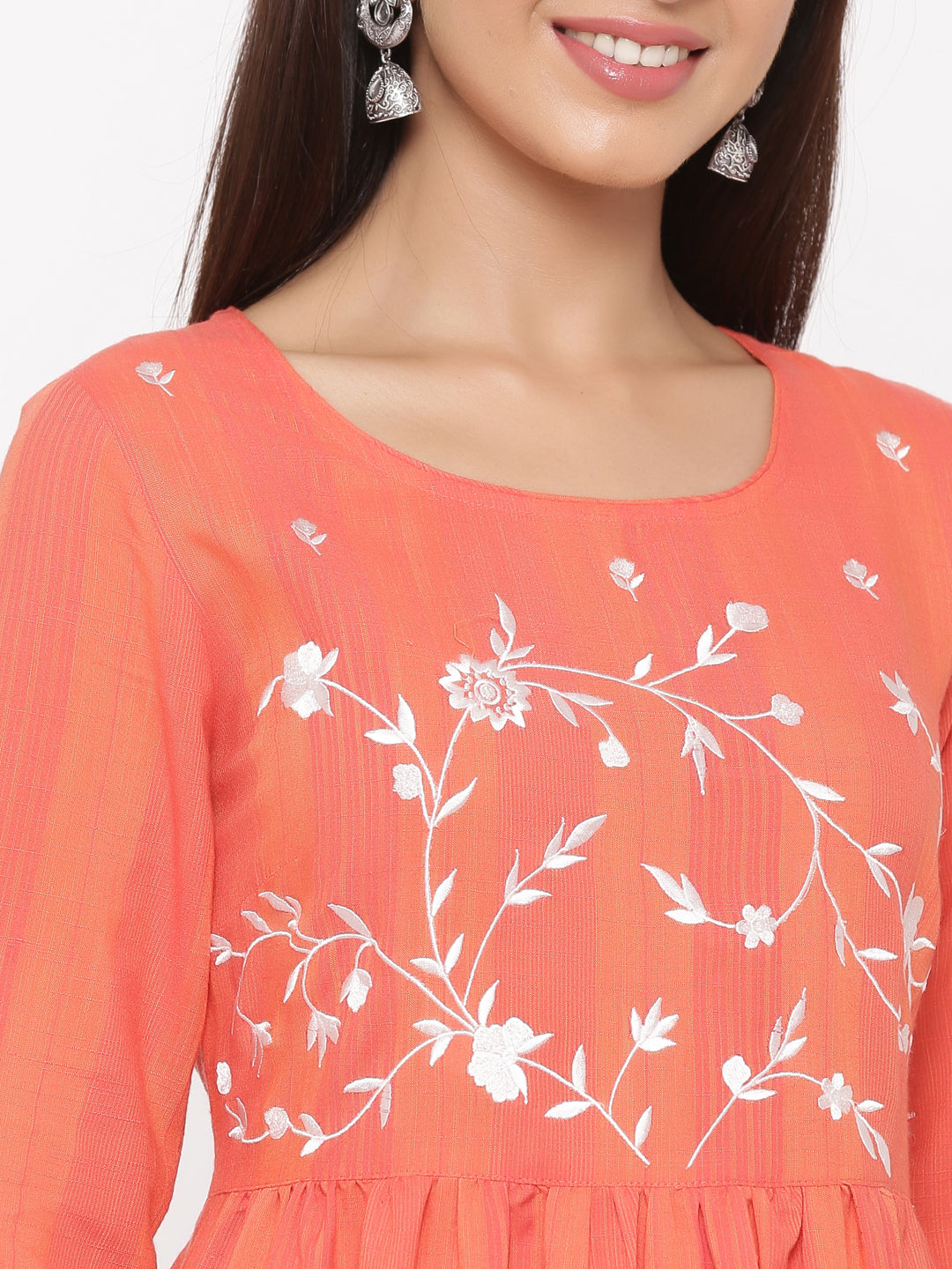 Coral Embroidered A-Line Yarn Dyed Kurta