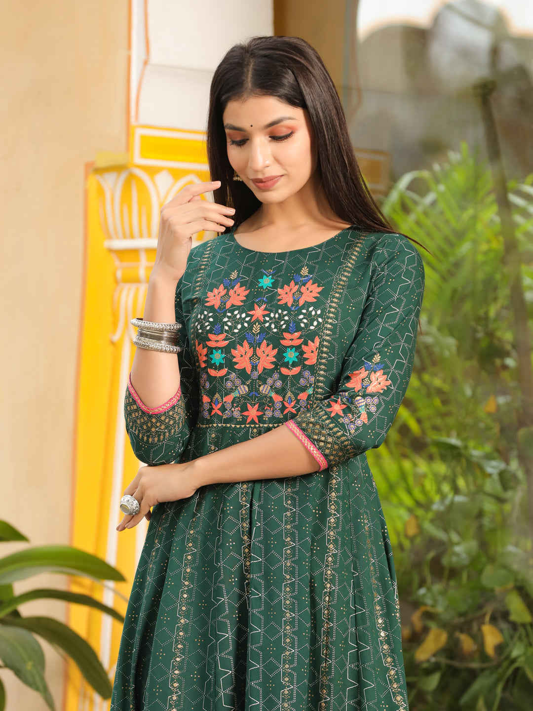 green color printed kurta