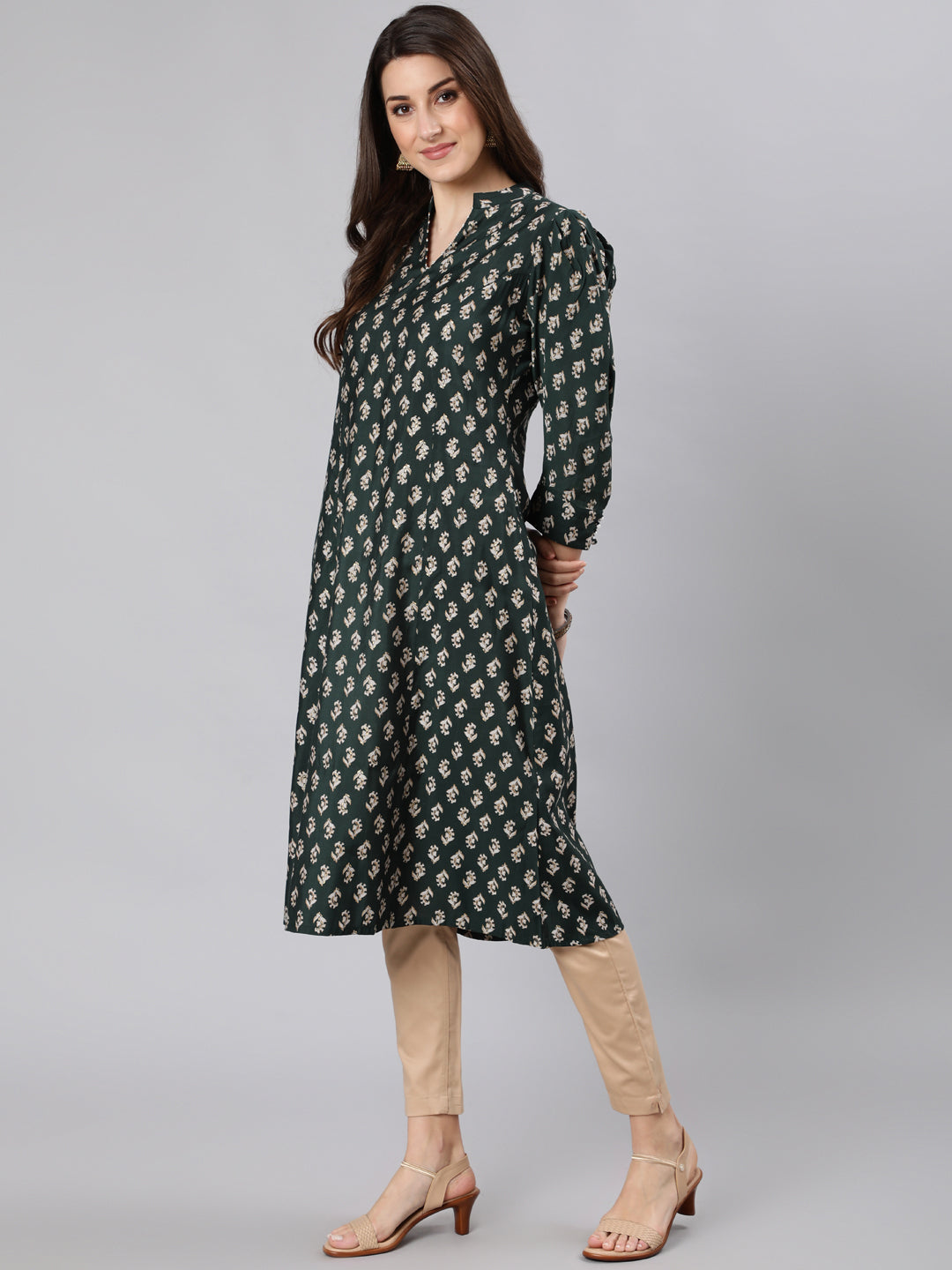 Buy v neck 3/4 th sleeves kurta for women