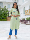 A Straight Yarn Dyed Green Kurta With Embroidery
