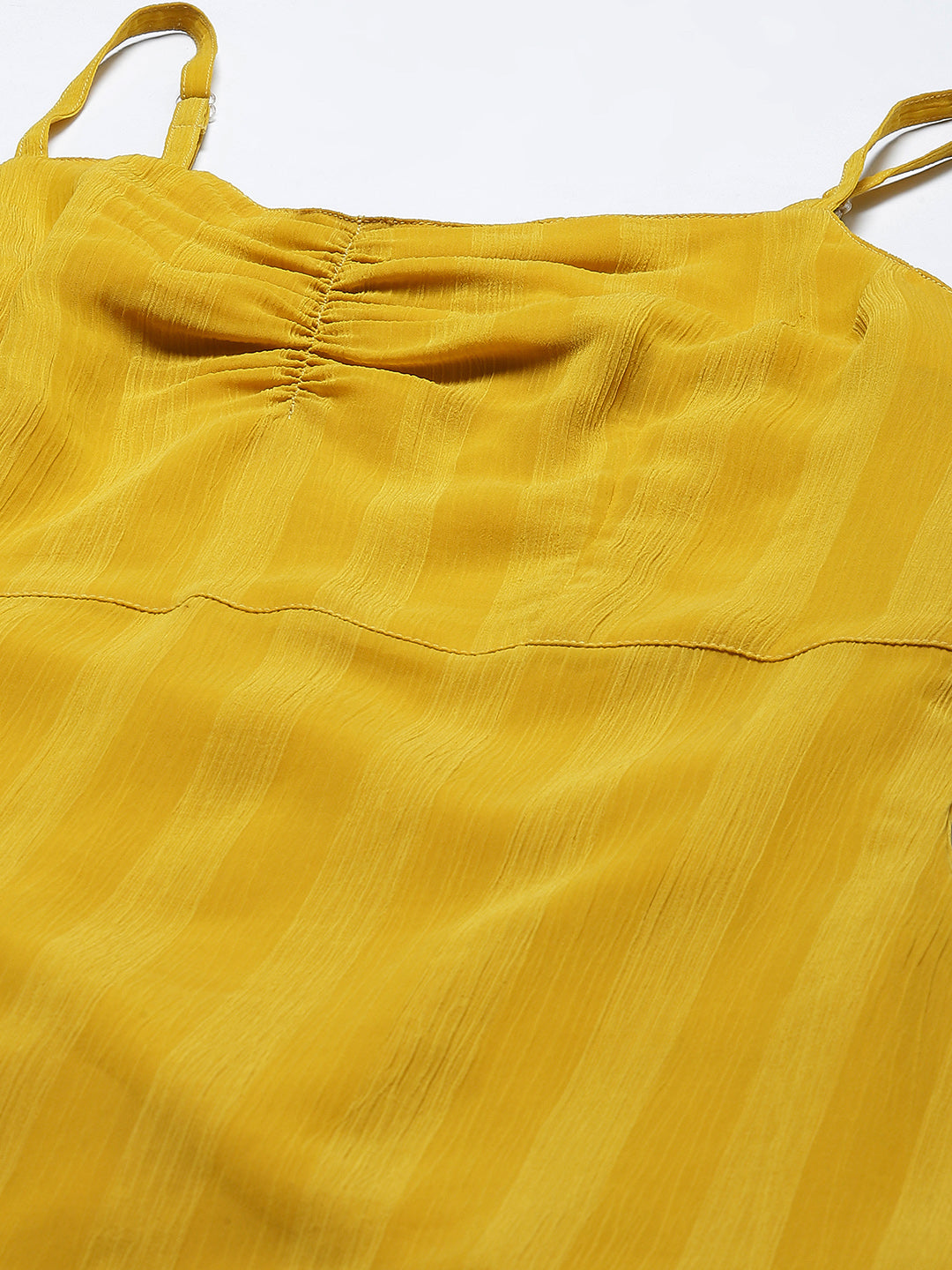 A Yellow Agastya Chiffon Strap Dress With Font Gathers And Flared Hem
