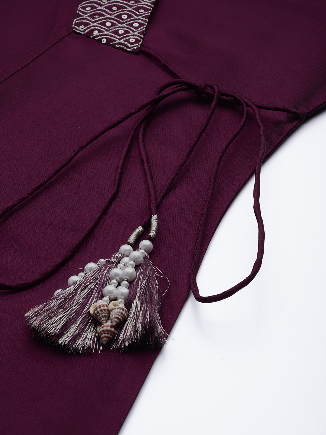 Purple Silk Blend Angrakha Style A-Line Embroidered Kurta