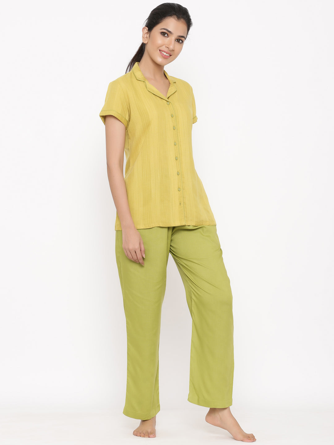 Lime Green Yarn Dyed Night Suit