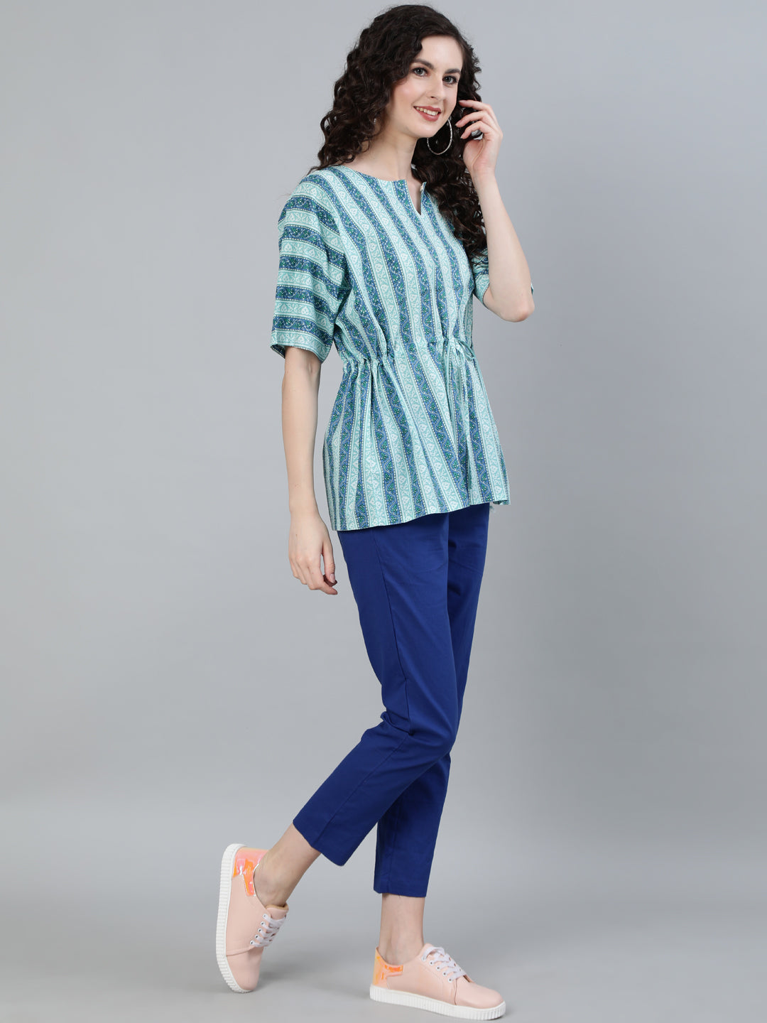 Blue Coloured Sleepwear Consist Of Short Kaftan & Pyajama