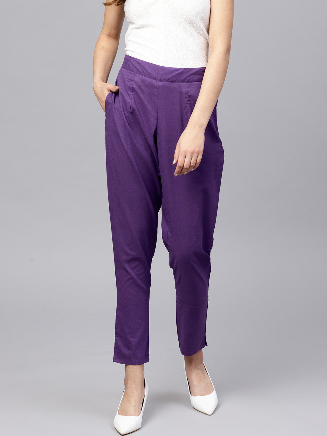 Purple Cotton Cambric Solid Pants