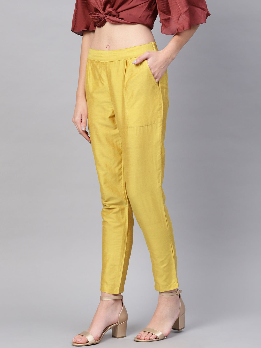 Yellow Solid Chanderi Pants