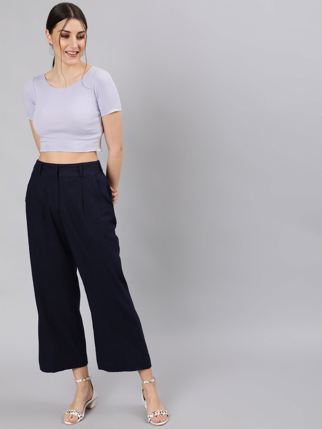 Buy Mango MANGO Women Yellow Solid Cropped Parallel Trousers at Redfynd