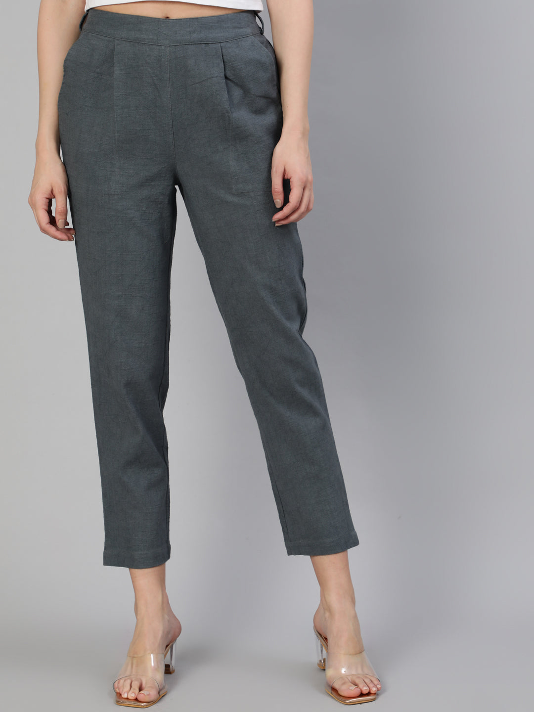 Shop Cotton Slub Charcoal Grey Pants