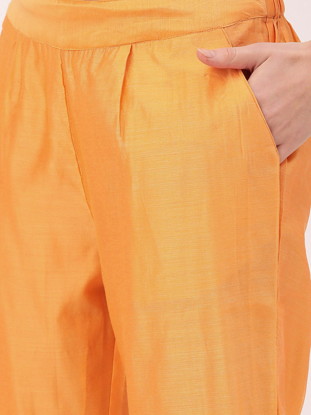 Yellow Embroidered Chanderi Kurta With Pants